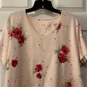 BABY PINK NIGHTIE/VIBRANT FLORAL SZ XL (no tags) QUALITY COTTON:VELVETY SOFT